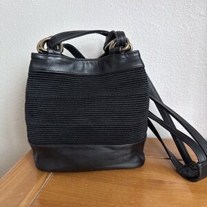 Vintage Merlin Made In USA Black Double Handle Shoulder Bag Leather Trimmed